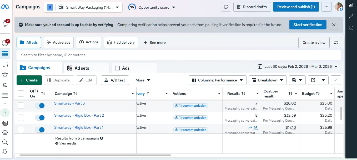 Smartway Part 3 & Rigid Box campaigns — active with strong messaging results